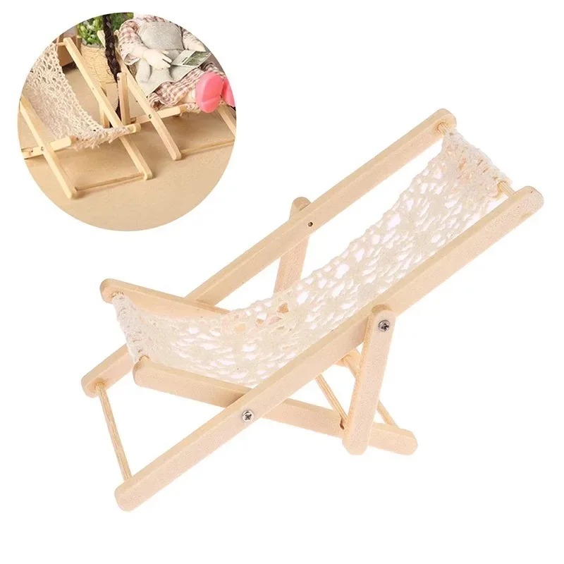 Outdoor Furniture Diy - 1/12スケール折りたたみ式ビーチデッキチェアミニ家具モデル、シミュレートされたラウンジチェア、DIYドールハウス屋外シーンレイアウト装飾