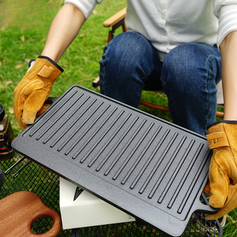 Outdoor Furniture Metal - アウトドアキャンプバーベキュープレート韓国バーベキュープレート両面鉄板焼きステーキガス電磁調理器ベーキングトレイ
