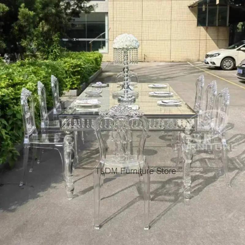 Outdoor Furniture Luxury - 高級ウェディングチェア屋外用アクリル透明ローズダイニングチェアイベント用ホテル家具宴会ホールレジャーチェア