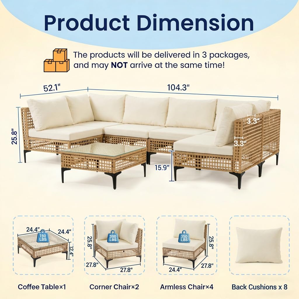 7点セット 屋外パティオ家具 全天候型ウィッカーラタン製セク - Outdoor Furniture Luxury のレビューと価格